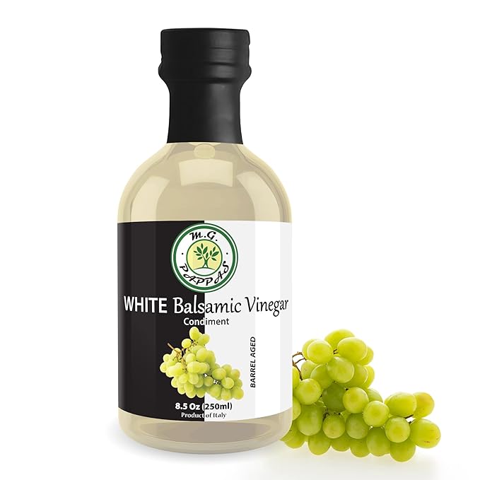 M.G. PAPPAS Aged White Balsamic Vinegar - Barrel Aged Balsamic from Italy - Balsamic White Vinegar for Cooking Vinaigrettes Salads Dressings - No Preservatives No Added Sugar - 8.5 Oz (250ml)