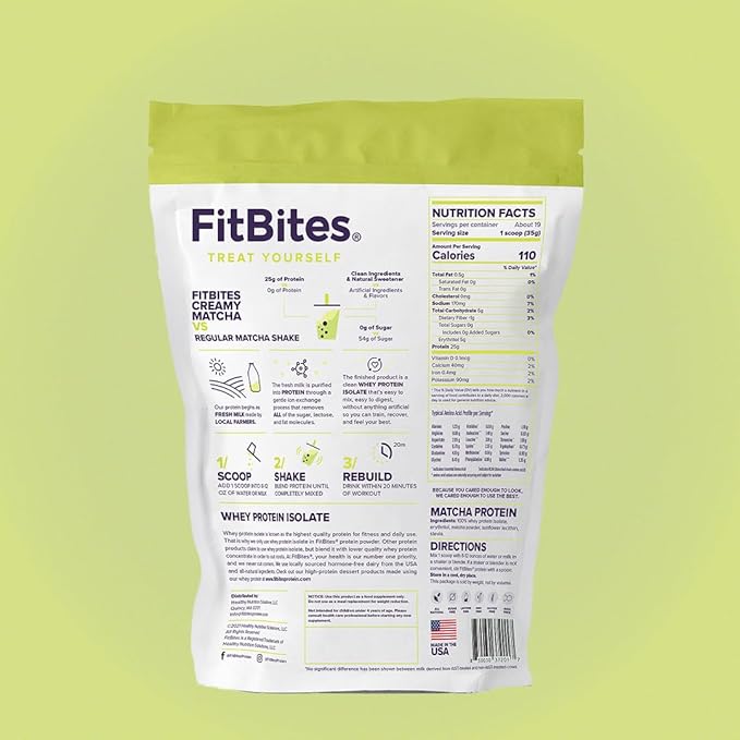 100% Whey Isolate Protein Powder (Matcha Latte) 5.9g BCAAs Gluten Free Zero Sugar Fast Absorbing Easy Digesting