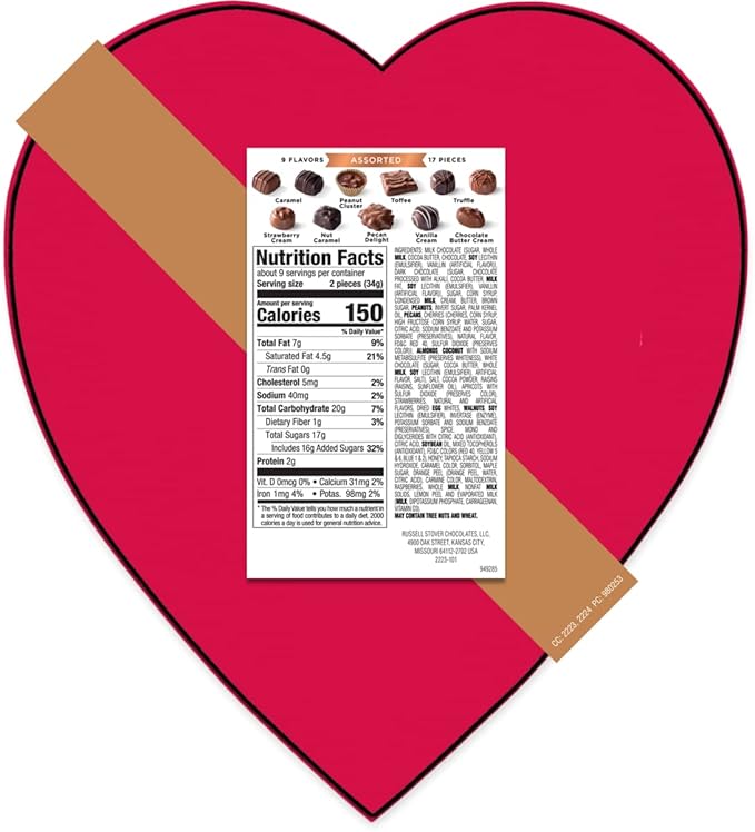 Russell Stover Assorted Chocolate Secret Lace Heart Box 10 Ounce