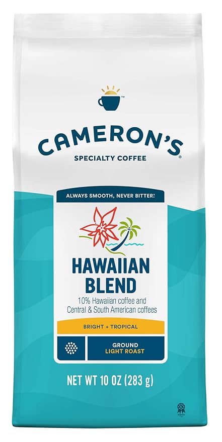 Cameron's Coffee Roasted Ground Coffee Bag 10% Hawaiian Coffee Blend 10 Ounce Pack of 6 NEW