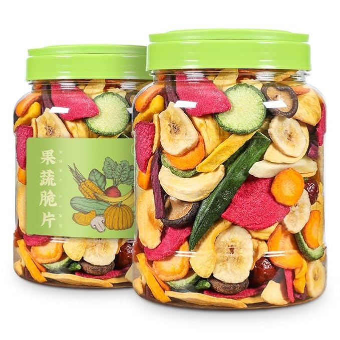 Mixed Freeze-dried Vegetable and Fruit Jerky 500g/Can Various Dried Fruit and Vegetable Chips Okra Radish Banana Leisure Food Vegetarian Crispy Fruit Snacks Chinese Snack Gift Package (2 can)