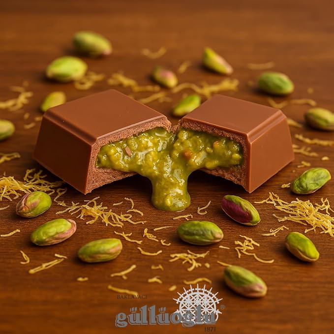 Gulluoglu Dubai Chocolate Kunafa Pistachio - (The Original) 3.4 oz - 95 gr daily fresh shipment Ideal Gift for all Occasions Gulluoglu Kunafa Dubai Chocolate Bar Pistaciho (5 pcs)