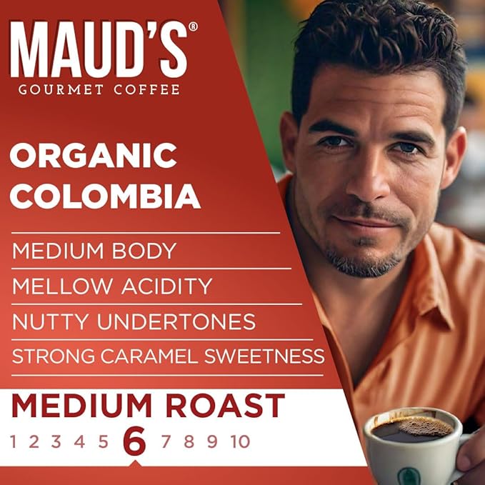 Maud's Organic Colombian Coffee Pods 50 ct Single Origin Colombian Medium Roast Coffee in Single Serve Pods – 100% Arabica Coffee Compatible with Keurig K Cups Maker