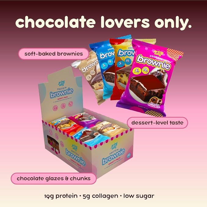 Prime Bites Protein Brownie from Alpha Prime Supplements | High Protein Collagen Fortified Low Sugar Treat | Delicious Snack | 12 Bars per Box (Chocolate Flavors Variety)