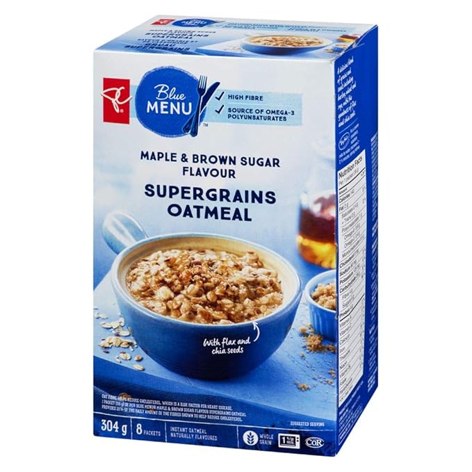 President's Choice Blue Menu Maple &amp Brown Sugar Flavour Supergrains Oatmeal 304g/10.7oz Imported from Canada}
