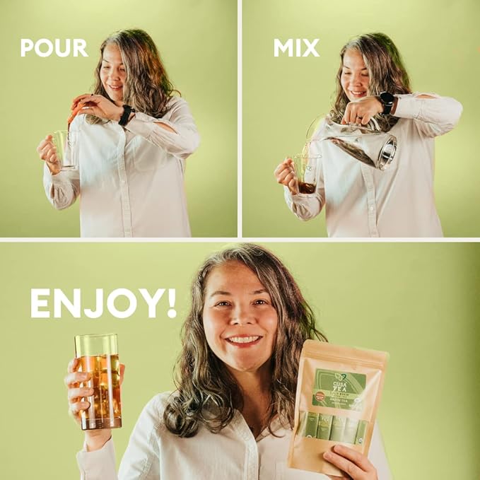 Cusa Tea &amp Coffee | Premium Instant Green Tea With Real Fruit &amp Spices | Organic Leaves Drink Mix Packets | Hot or Iced Tea (10 Single Servings)
