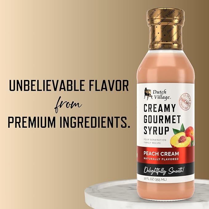Creamy Gourmet Breakfast &amp Dessert Syrup | Organic Ingredients - Clean Label | No Preservatives Artificial Flavors or Corn Syrup | Gluten-Free | Dutch Village Peach Cream 12 fl oz - 3 PK