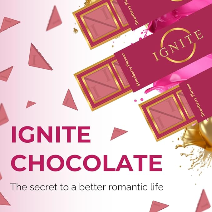 Ignite Chocolate Bars - Premium Strawberry flavor Chocolate Squares for Couples - 60% Cocoa Vegetarian - Crafted with Selected Ingredients for a Delightful Experience - Ideal for Men &amp Women