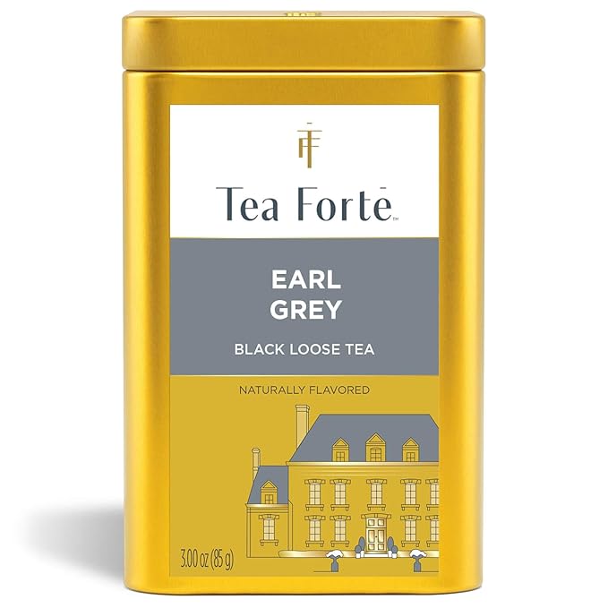 Tea Forte Earl Grey Premium Loose Leaf Caffeinated Black Tea Blend Canister Makes 35-50 Cups