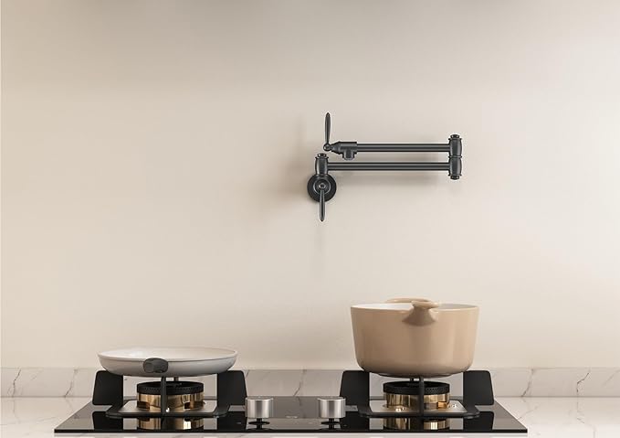 Wall-Mounted Foldable Brass Pot Filler Faucet for Kitchen Multifunctional Adjustable Water Faucet (Matte Black)