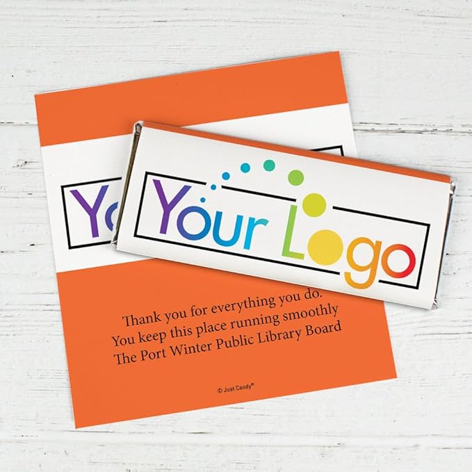 50ct Promotional Products Add Your Logo Personalized Wrappers for Candy Bars - Orange - Candy Not Included