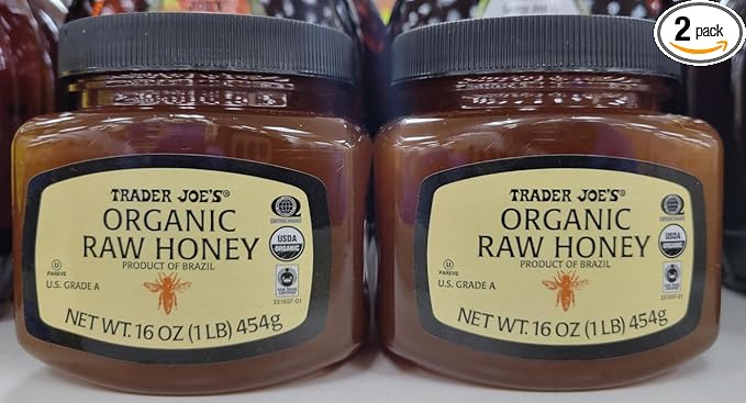 Trader Joe Organic Raw Grade A Honey 16oz 454g (Two Jars)