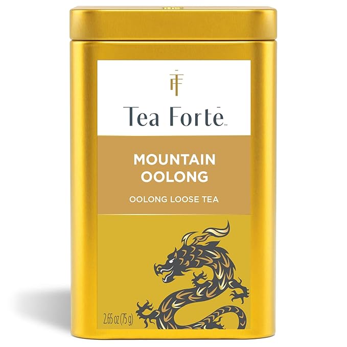 Tea Forte Mountain Oolong Premium Loose Leaf Caffeinated Oolong Tea Blend Canister Makes 35-50 Cups