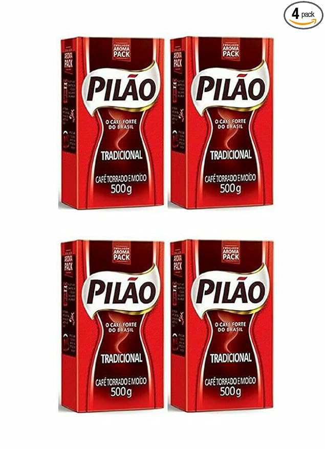 Pilao Coffee Traditional Roast and Ground- Café Torrado e Moído - 17.60oz. (500g)(PACK OF 4) Updated version