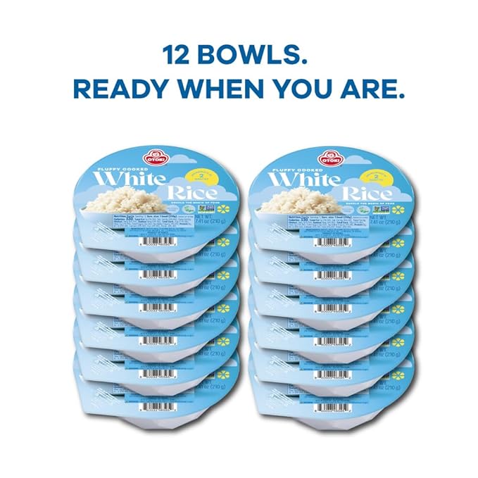 OTOKI Korean Cooked White Rice Authentic Fluffy Rice Ready in 2 Minutes Gluten-Free Microwavable Bowls 7.41 oz (Pack of 12)