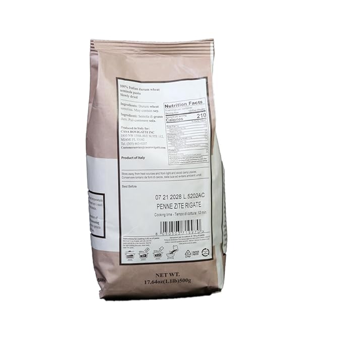Casa Rovigatti Premium Italian Penne Pasta Bronze 100% Durum Wheat Semolina Artisanal 17.64 oz 4 Pack