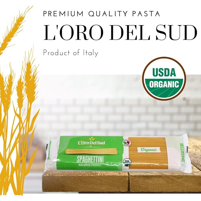 Organic Spaghettini Pasta 4 pack 100% Durum Wheat Italian Pasta Premium Quality Product of Italy 16 Ounce (4 Pack) by L'Oro del Sud.