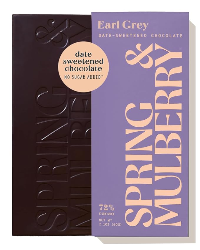 Spring &amp Mulberry Dark Chocolate Bars – Healthy Chocolate Date-Sweetened - Earl Grey 12 Pack