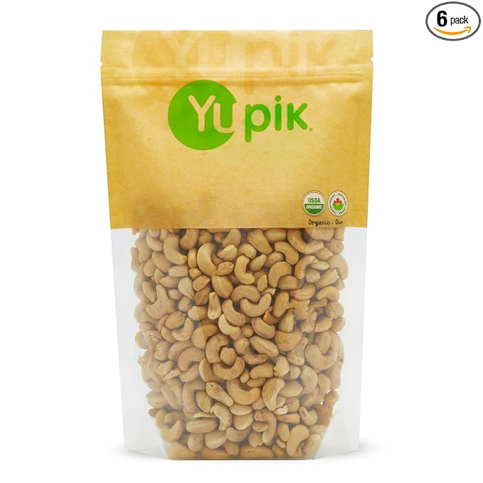 Yupik Organic Raw Cashews 2.2 lb (35.2 oz) Pack of 6 Kosher Gluten-Free Non-GMO Vegan Whole Nuts Unsalted Unroasted Source of Protein &amp Iron Nutritious Crunchy Healthy Snacks