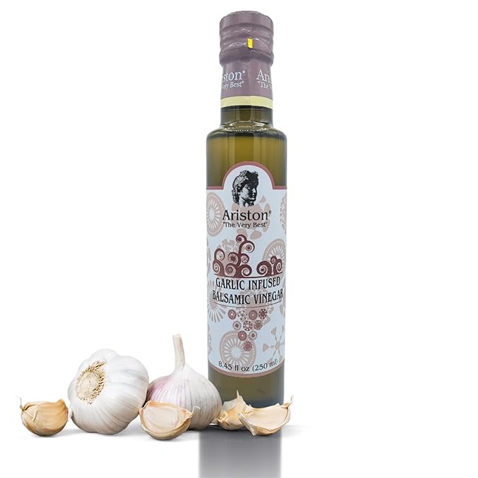 Ariston The Very Best Premium Balsamic Vinegar – Barrel Aged Gourmet Quality Product of Italy – Vegan Gluten Free GMO Free No Added Sugar All-Natural 8.45 fl oz (250ml) Garlic