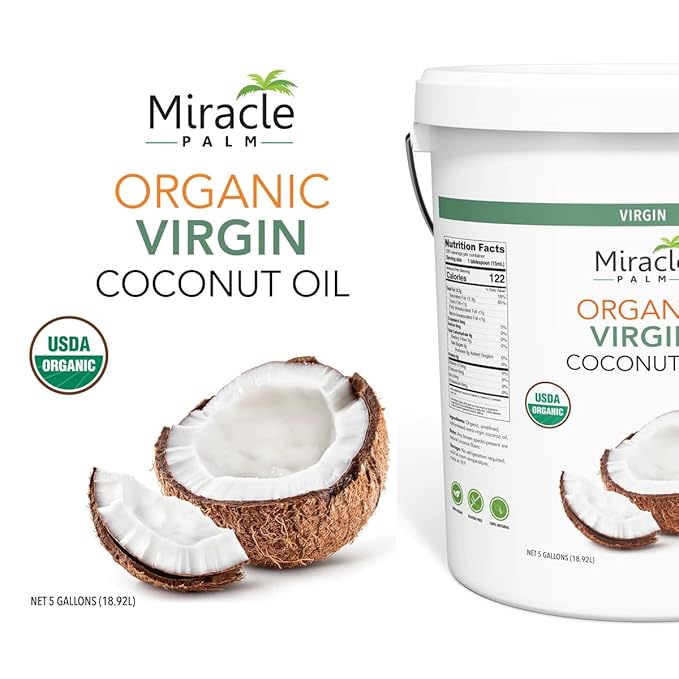 Miracle Palm Virgin Coconut Oil 640 Fl Oz (Pack of 1) USDA Organic Non-GMO Raw &amp Unrefined - Ideal for Skin Hair Baby Care &amp Cooking - Cold Pressed &amp Pure - Long Lasting with Pleasan