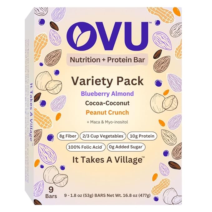 OVU Bar – Fertility Pregnancy &amp Postpartum Nutrition Support for Women Myo-Inositol Folic Acid Maca High Protein High Fiber Variety Pack 9 Bars
