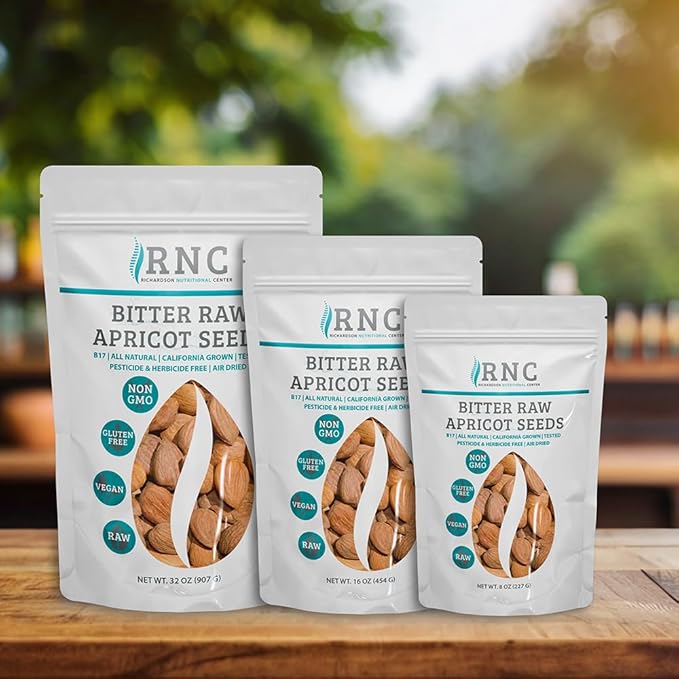 Richardson Nutritional Center Fresh Raw Bitter Apricot Seeds - California Grown Kernels with Amygdalin B Vitamins Minerals Protein - Lab Tested Vegan No Gluten or GMO - 8oz Bag