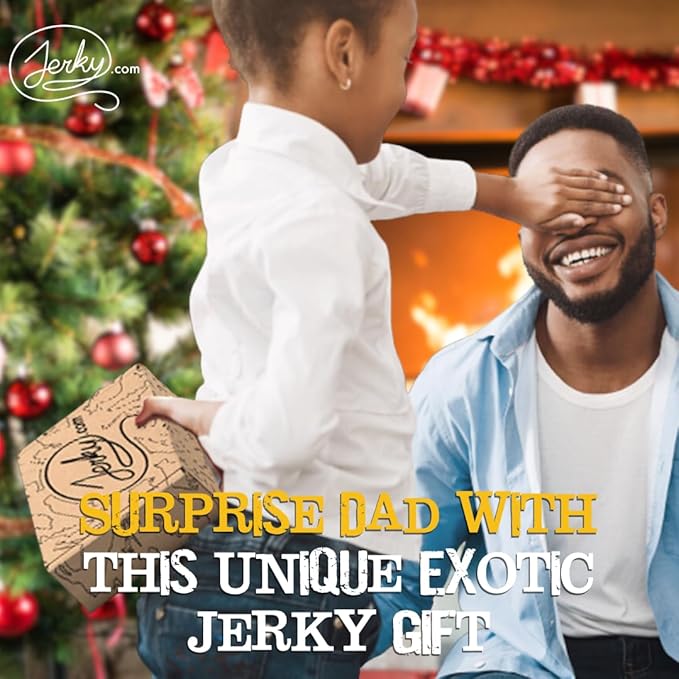 Jerky.com Exotic Jerky Gift Box | 8pc Wild Game Exotic Jerky Variety Pack with Venison Elk Wild Boar &amp Buffalo | High Protein Low Fat Keto Exotic Meat Snacks Jerky Gifts | Birthday Gifts for