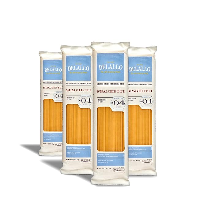 DeLallo Spaghetti Pasta 1 Pound Bag 4 Pack Classic Style Imported from Italy Cooks in 9 Minutes Homemade Recipe Non-GMO