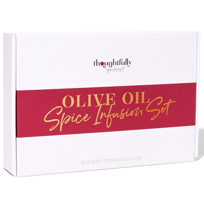 Thoughtfully Gourmet Olive Oil Spice Infusion Gift Set Premium Cold Pressed Extra-Virgin Olive Oil from Spain Includes 4 Flavored Olive Oils and 3 Flavorful Spice Infusion Blends Set of 7