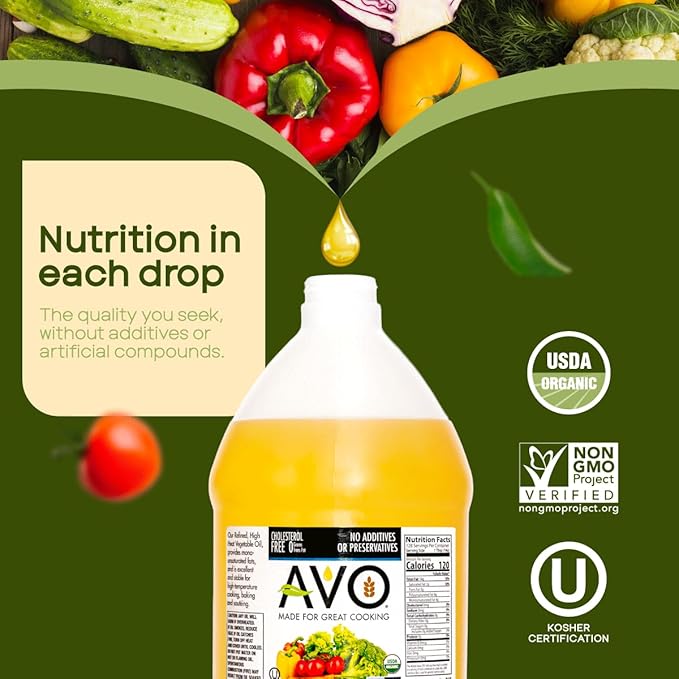 AVO ORGANIC VEGETABLE Oil 64 Fl-oz (Half a Gallon) NO preservatives added