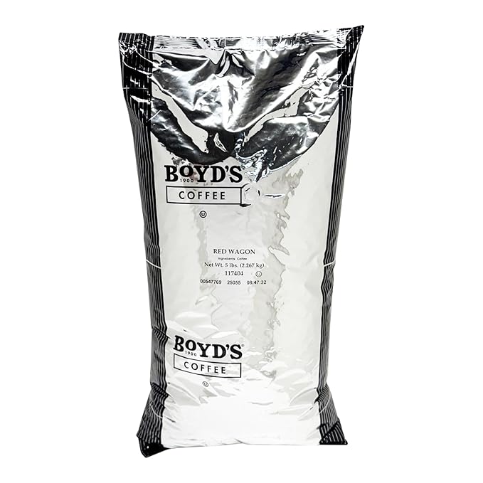 Boyd's Red Wagon Whole Bean Coffee 5lb Bag – Dark Roast – Full-Bodied with Rich Smoky Flavor and Hints of Dark Chocolate &amp Citrus