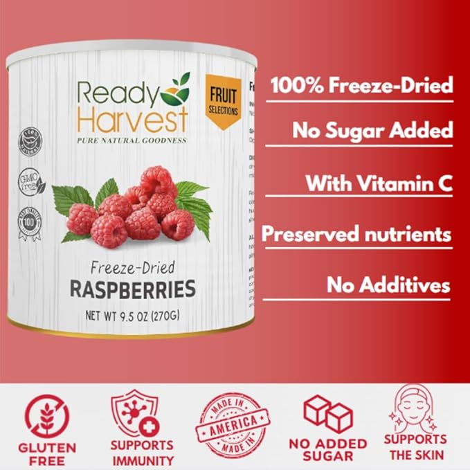 Ready Harvest Freeze Dried Food - Raspberries | Emergency Snacks | Long-Term Storage | #10 Can | 30-Year Shelf Life | Cans Filled to the Top