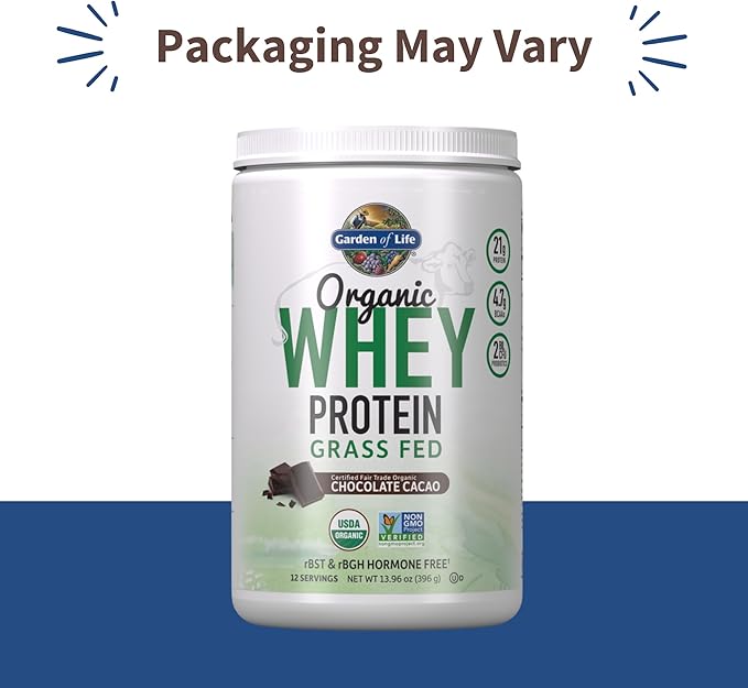 Garden of Life Organic Whey Protein Chocolate Grass Fed Protein Powder – 21g Muscle-Building Powder with Probiotics &amp BCAAs Post-Workout Recovery Hormone-Free Non-GMO Gluten-Free 12 Servings