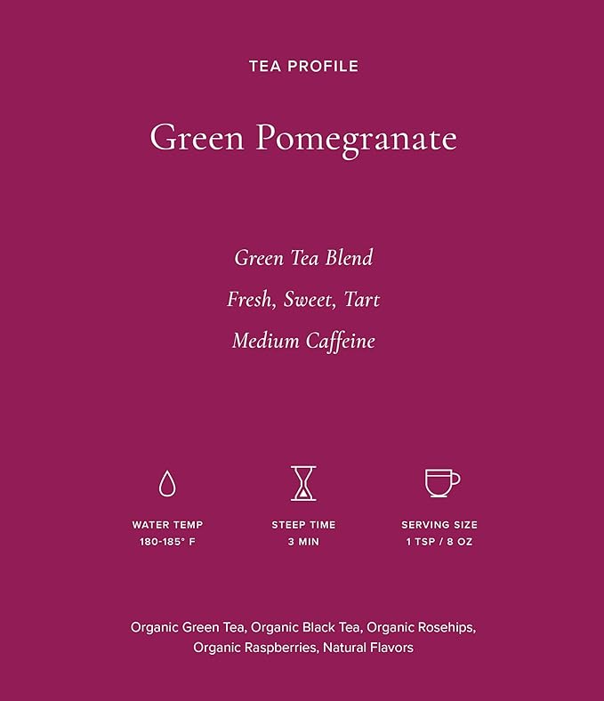 Art of Tea | Organic Green Pomegranate Tea| 50 Pyramid Tea Bag Sachets