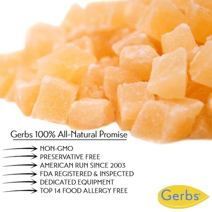 Gerbs Lightly Sweetened Dried Pineapple Cubes 4 lbs. | Unsulfured No Artificial Additives Resealable Bag | Naturally Sweet &amp Chewy | Top 14 Allergen-Free