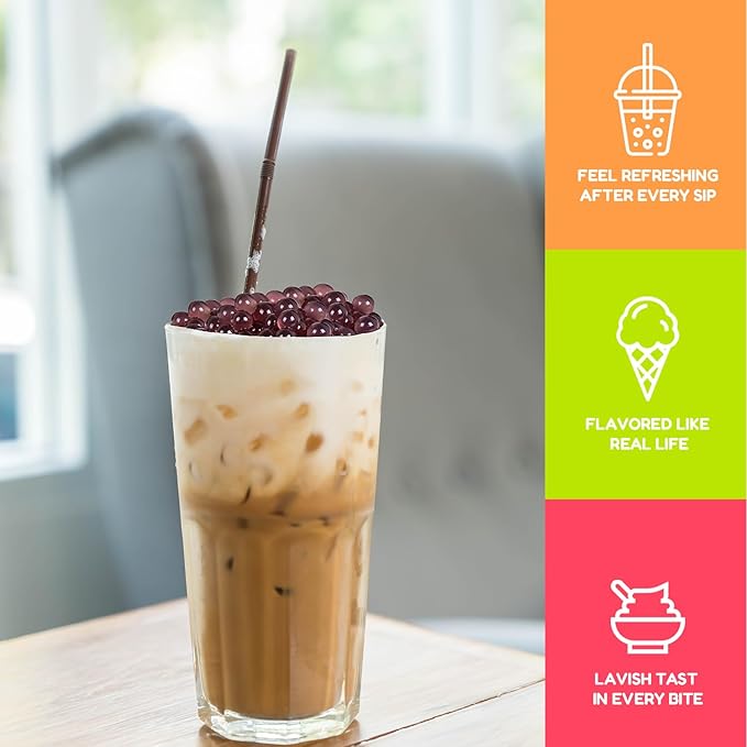 Fanale Blueberry Popping Boba Pearls Vegan Non GMO Gluten Free Fat Free Perfect for Bubble Tea Smoothies Ice Cream Desserts and Beverages.