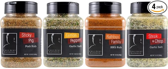 Chef Kent Rathbun Steak and Chop Garlic Salt Sticky Pig Pork Rub Lemon Pepper Garlic Salt and BBQ Rub - All-Natural Coarse Seasonings – 3 lbs.