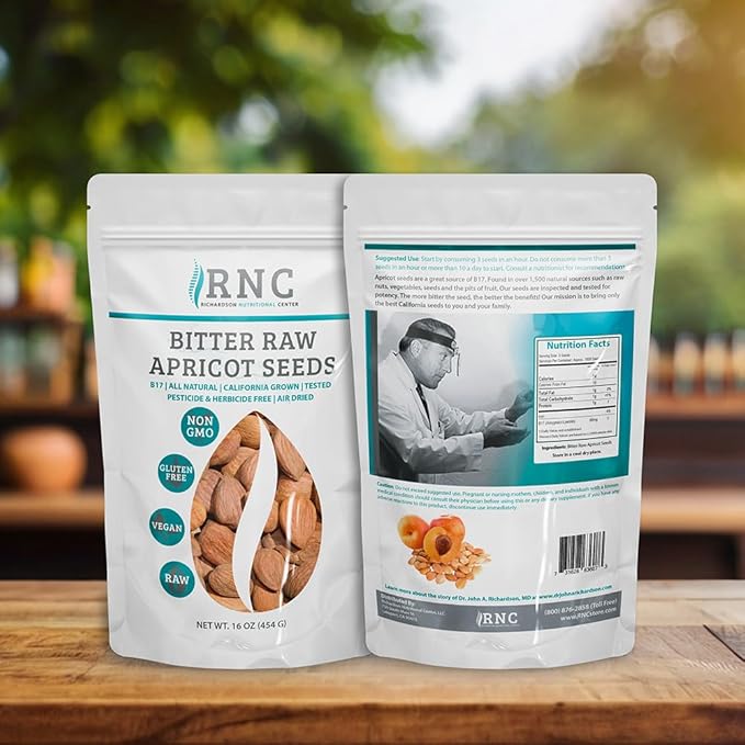 Richardson Nutritional Center Fresh Raw Bitter Apricot Seeds (1 LB) 16oz - California Grown Kernels with B Vitamins Minerals Protein - Lab Tested Vegan No Gluten or GMO