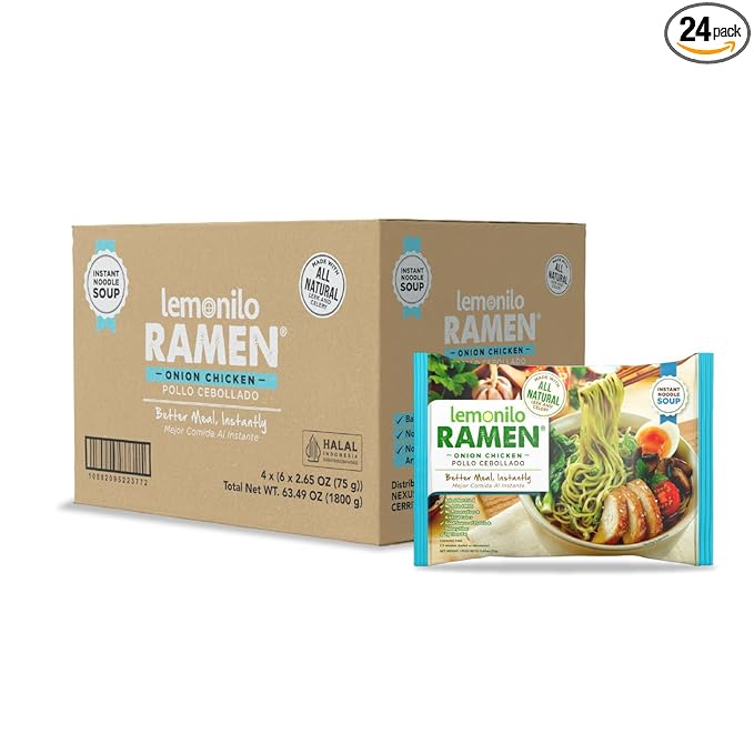 Lemonilo Ramen - Onion Chicken Soup - Healthy Instant Ramen - Oven Baked Noodles - Made with All-Natural Ingredients - Quick Meal Kit (2.65 Oz) - Pack of 24