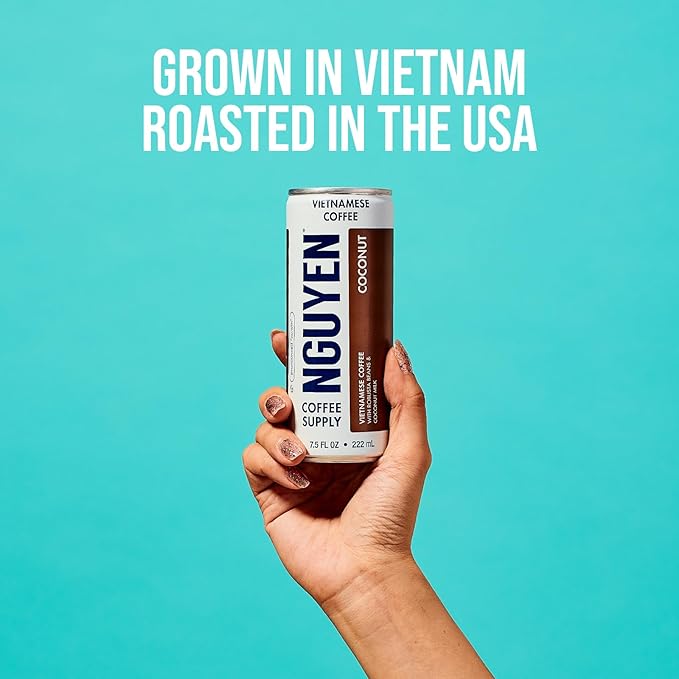 Nguyen Coffee Supply - Coconut: Vietnamese Cold Brew Iced Coffee 100% Robusta Low Sugar Dairy-Free 7.5 fl oz cans [12 Pack]