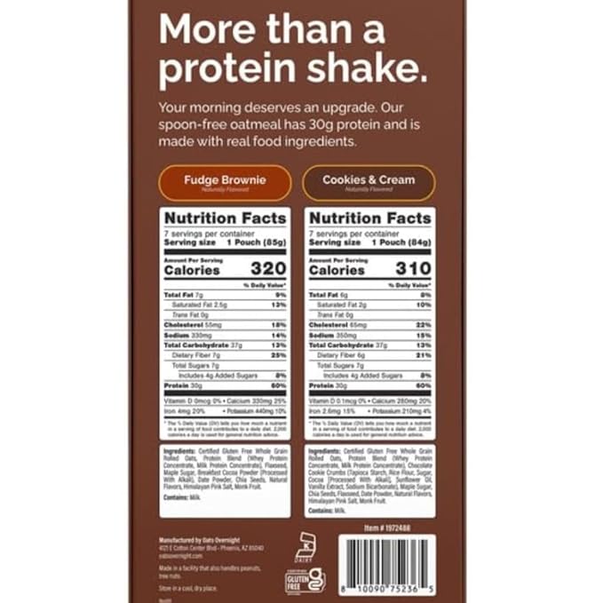 Oats Overnight Variety Pack 30g Protein Oatmeal Shake Cookies &amp Cream &amp Fudge Brownie High Protein Breakfast Drink Mix Just Add Milk 14 Pack + Shaker Bottle Included
