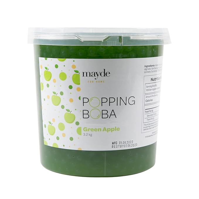Mayde Popping Boba Pearls for Drinks Desserts &amp Breakfast Bowls (Green Apple Flavor 7 Pounds)