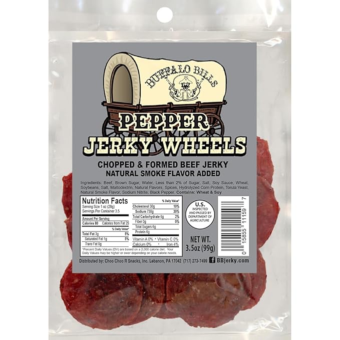 Buffalo Bills Pepper Beef Jerky Wheels (Circles) - Three 3.5oz Packs