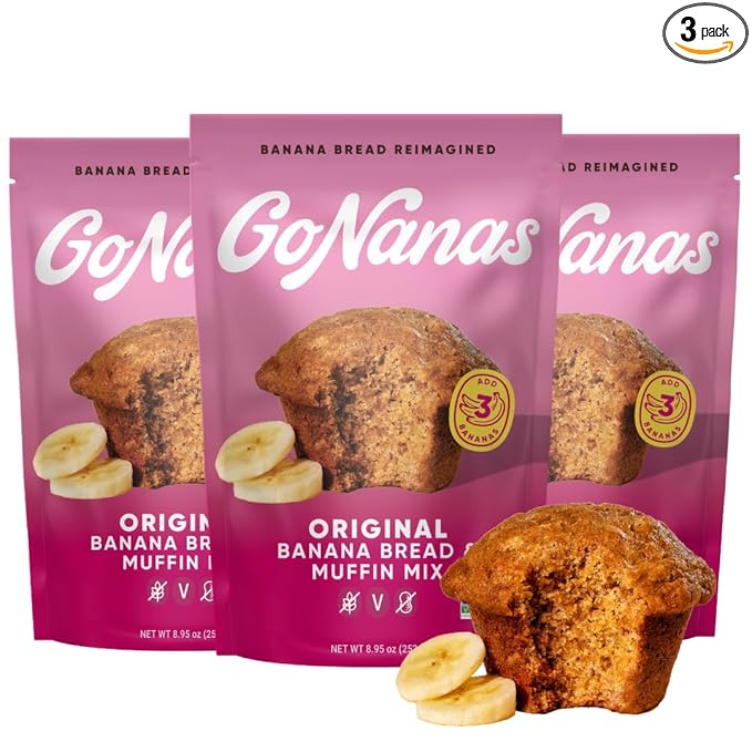 GoNanas Original Oat Flour Banana Bread Mix Suitable for Plant Based Vegan Diets Gluten Free Dairy Free Snacks Healthy Snacks For Adults Muffin Mix Nut Free Cupcakes Dessert NON-GMO 3pk