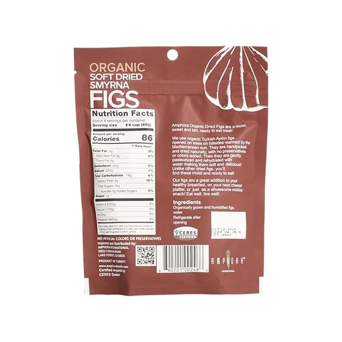 Amphora Organic Soft Dried Smyrna Figs | Naturally Sweet &amp Moist | No Added Sugar No Preservatives | Vegan &amp Gluten-Free Snack | Pack of 6 (6 oz Each)