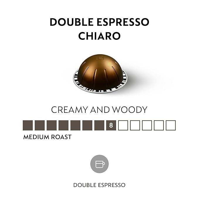 Nespresso Capsules Vertuo Double Espresso Chiaro Medium Roast Espresso Coffee 30-Count Coffee Pods Brews 2.7oz.