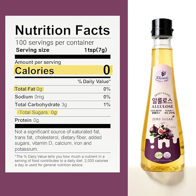 NXsweets Allulose Syrup with Indigestible Maltodextrin &amp Rice Syrup Zero Sugar Sweetener 92.09% Allulose Keto Friendly Low Glycemic Sweetener Non-GMO HACCP Certified 24.69 oz (700 g) Produc