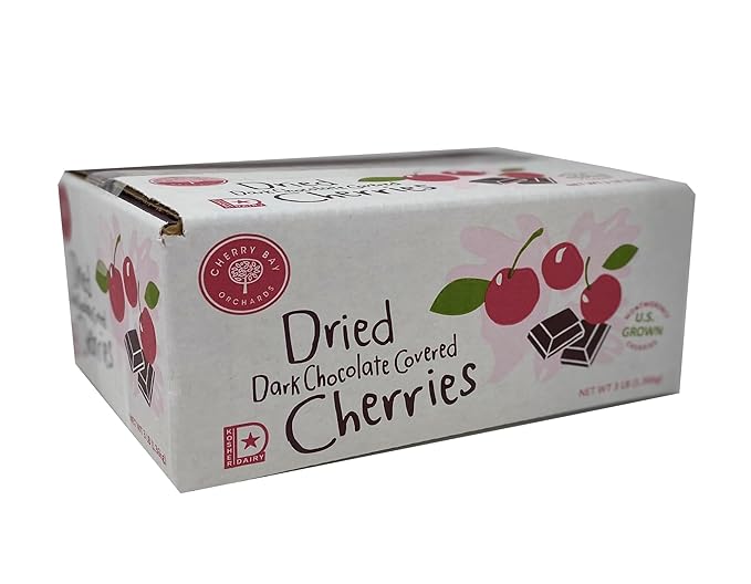 Cherry Bay Orchards Dark Chocolate Covered Cherries (3 lb Bulk Box) - Natural Dried Tart Montmorency Cherries - 100% Domestic Grower Owned Preservative Free No Added Color Kosher Certified