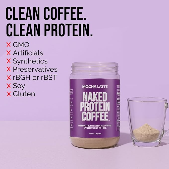 NAKED Mocha Latte Protein Coffee - Premium Colombian Iced Coffee Protein Shake Drink Delicious Keto Friendly and Gluten Free 17 Servings